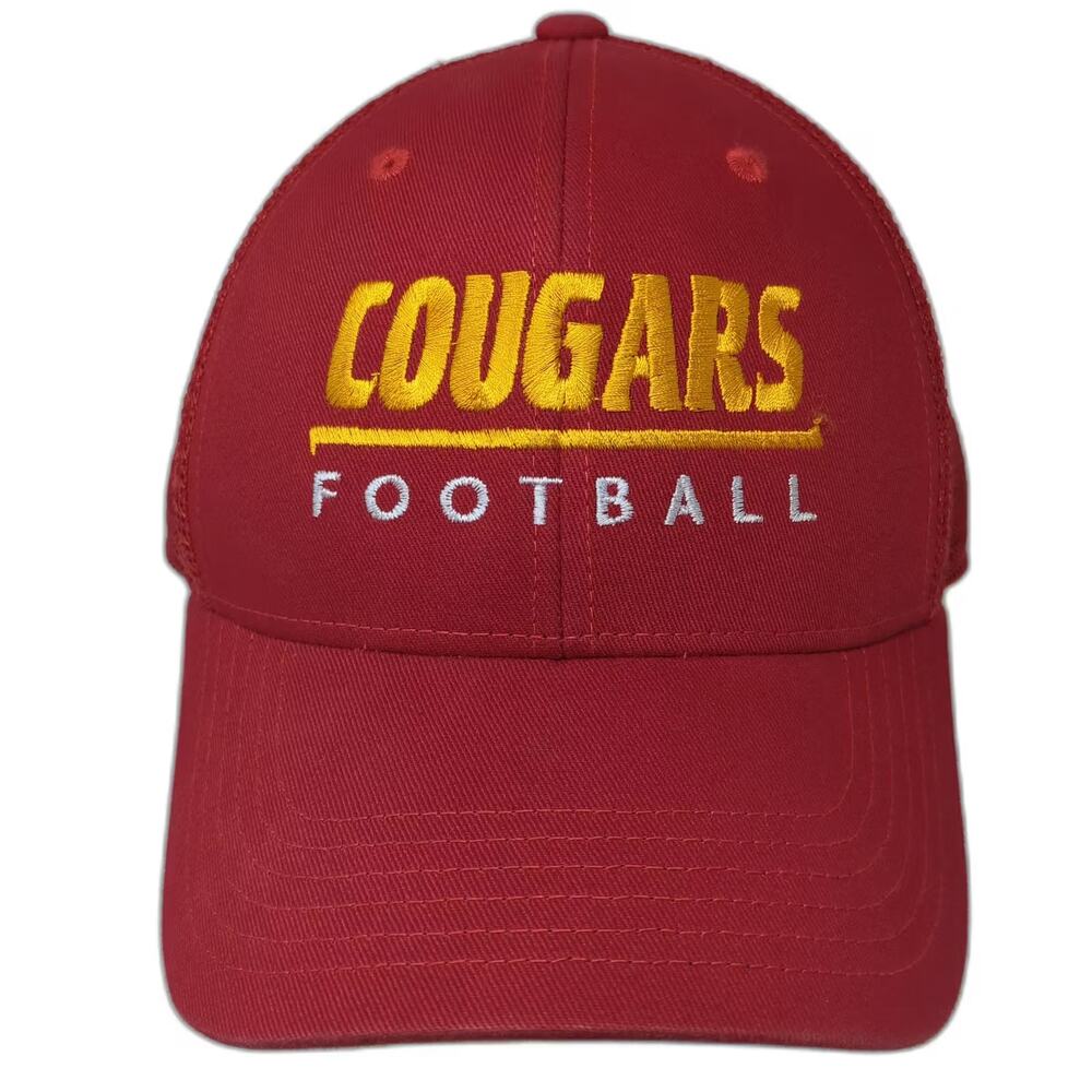 Fanthread Trucker Hat Red Yellow Cougars Football Snapback Embroidered One Size